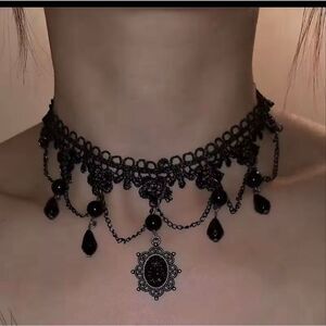 Gothic Punk Sexy Lace Black Crystal Pendent Necklace  Charm for Women